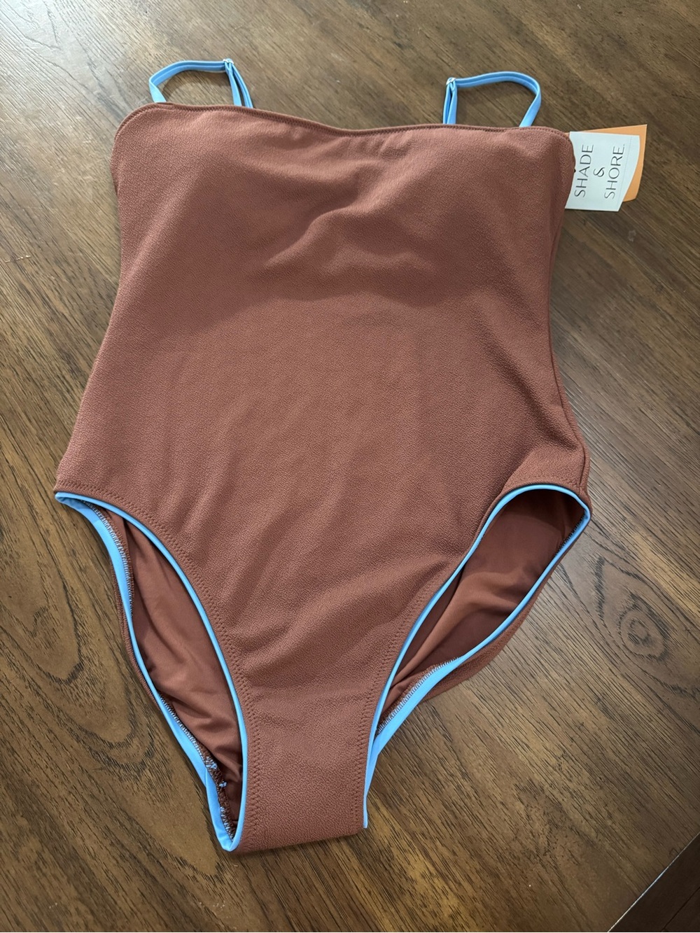 Shade & Shore Rust One-Piece Swimsuit with Light Blue Trim